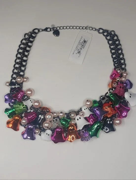 Betsey Johnson Halloween Colorful Ghosts Chunky Bib Statement Necklace - Picture 5 of 16